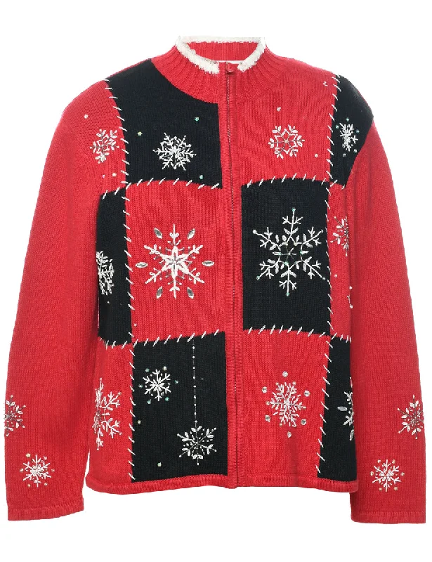 Super Sale Snowfall Design Christmas Cardigan - S