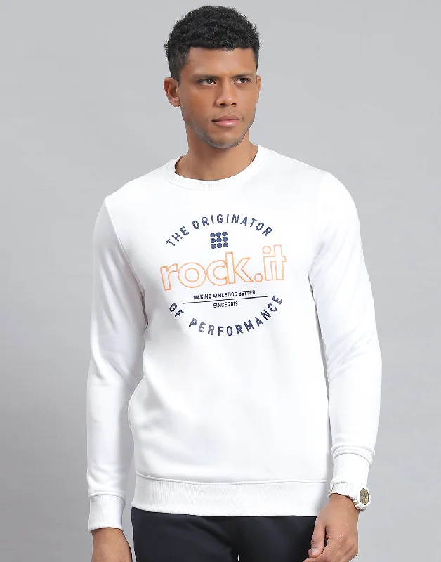 Closeout Deal Men White Solid Round Neck Full Sleeve Sweatshirt