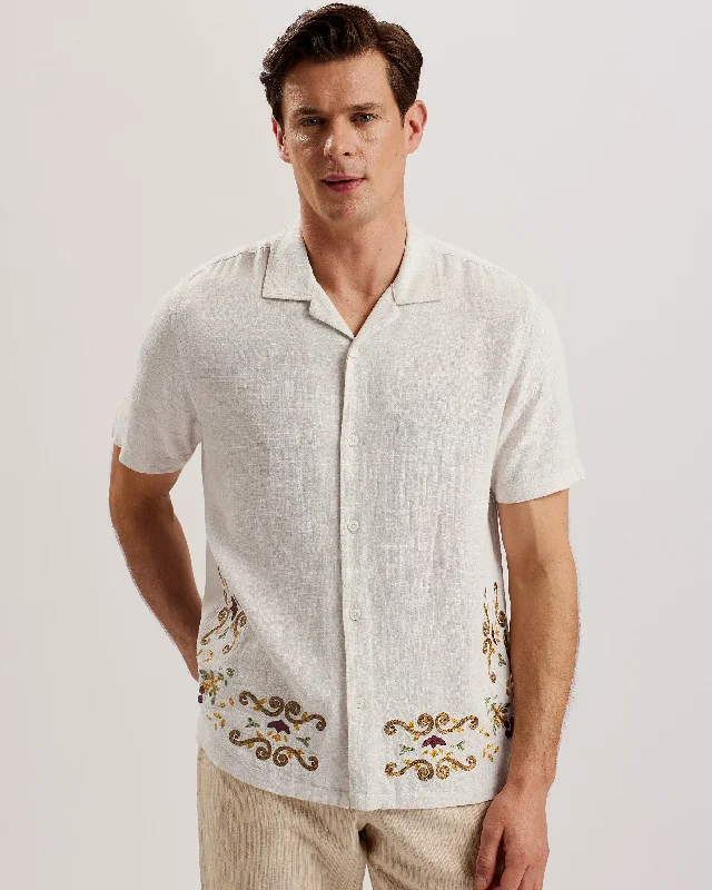 Low Cost Jermynn Ss Relaxed Placement Embroidered Shirt Ecru