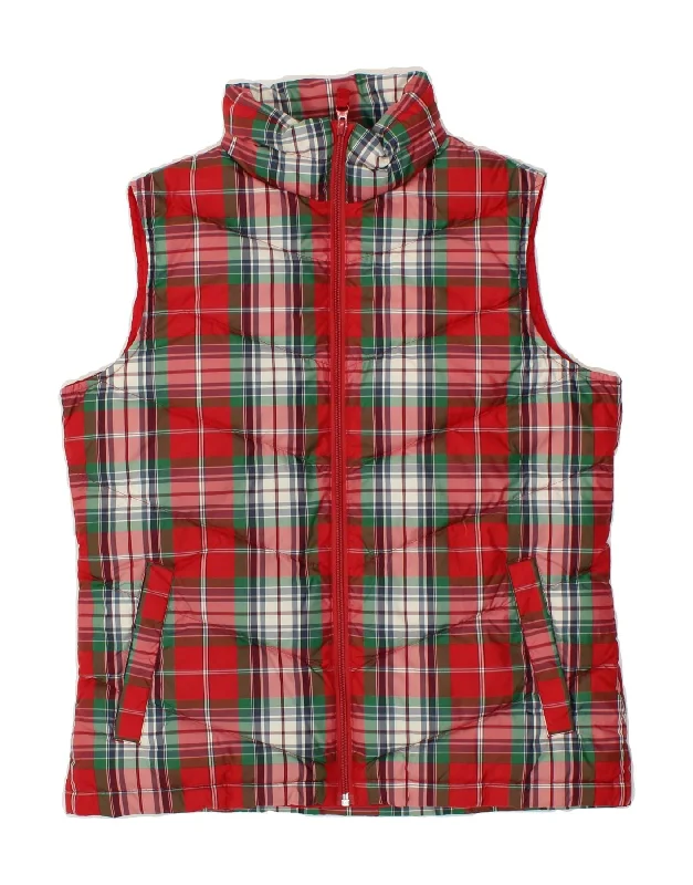 Year-End Clearance LANDS END Womens Padded Gilet UK 6/8 Small Red Check Polyester