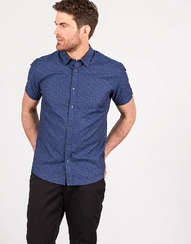 Weekend Discounts to Indulge In Waihi Navy Shell Print Short Sleeve Shirt