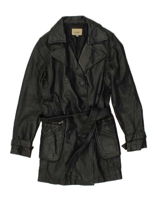 Shop and Save CONBIPEL Womens Double Breasted Leather Coat IT 42 Medium Black Leather