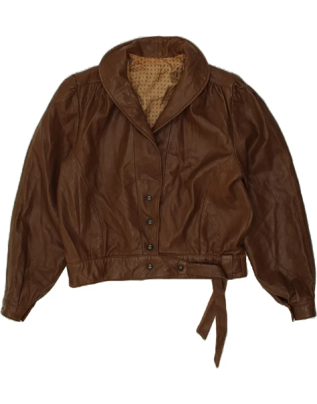 Weekend Deal VINTAGE Womens Crop Leather Jacket UK 14 Medium Brown