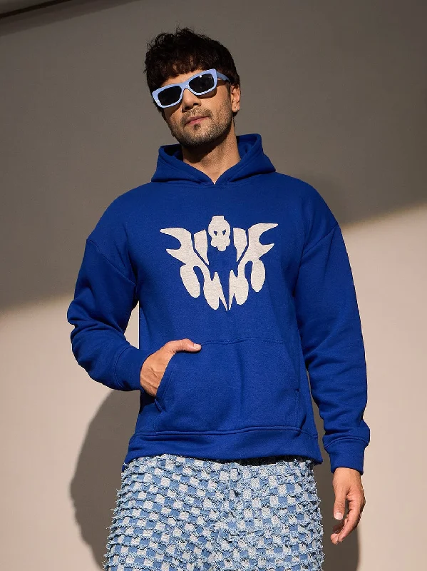 Unbeatable Deal Royal Blue Embroidery Oversized Hoodie