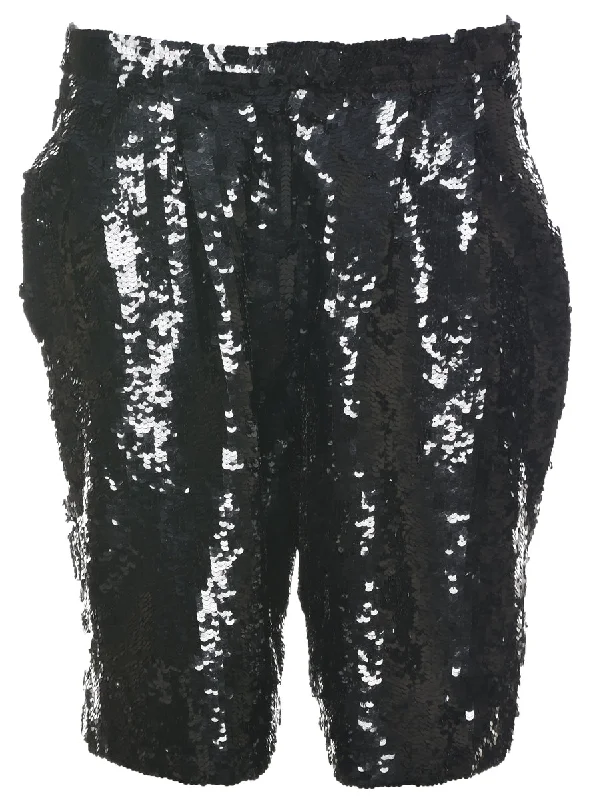 Midnight Sale Sequined Black Silk Shorts - W30 L9
