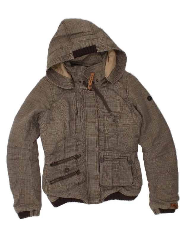Weekend Bargains to Grab KHUJO Womens Hooded Windbreaker Jacket UK 10 Small Grey Check Weekend Bargains to Grab KHUJO Womens Hooded Windbreaker Jacket UK 10 Small Grey Check