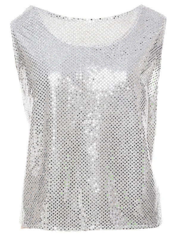 Instant Deal Sequined Silver Evening Top - XL