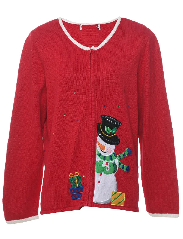 Your Weekend, Your Savings Snowman Christmas Cardigan - L