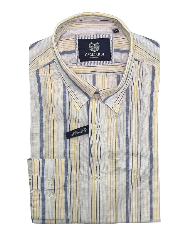 Now Available White Blue Yellow Stripe Shirt