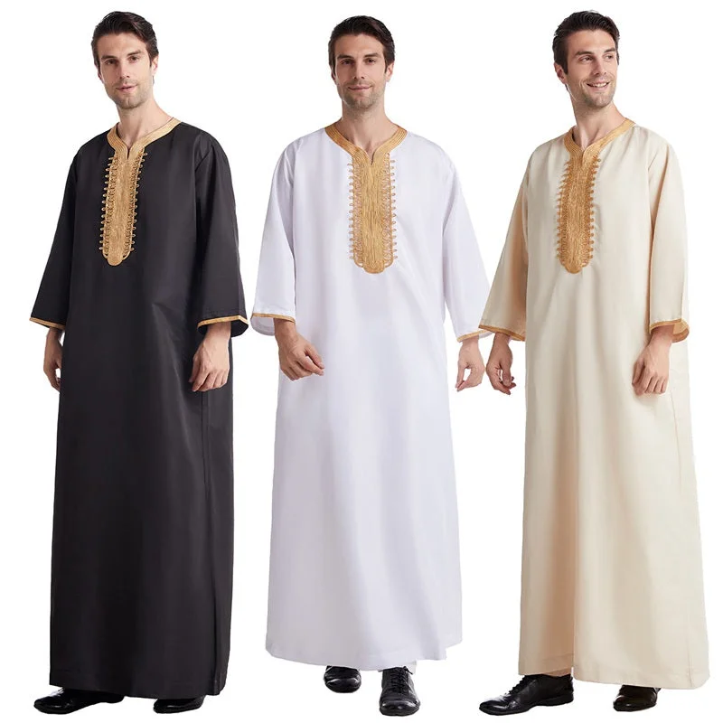 Hurry Up Muslim Three-quarter Sleeves Embroidered Men Thobe