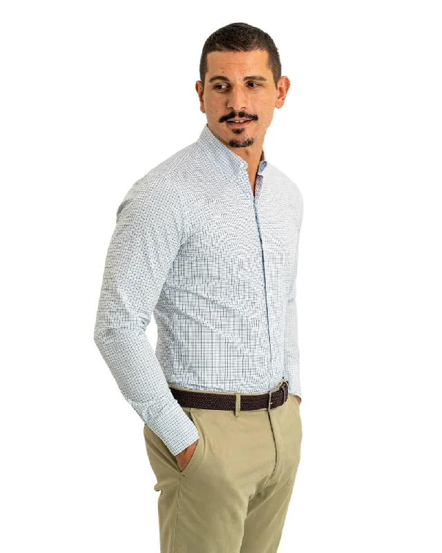 Limited Supply Blue Cotton Micro Check Button Down Shirt