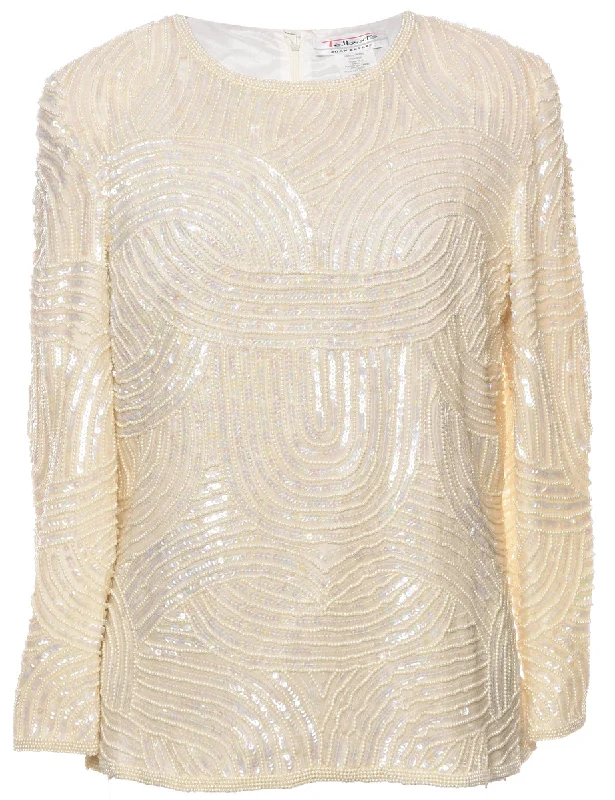 Great Bargain Silk Beaded Evening Top - L