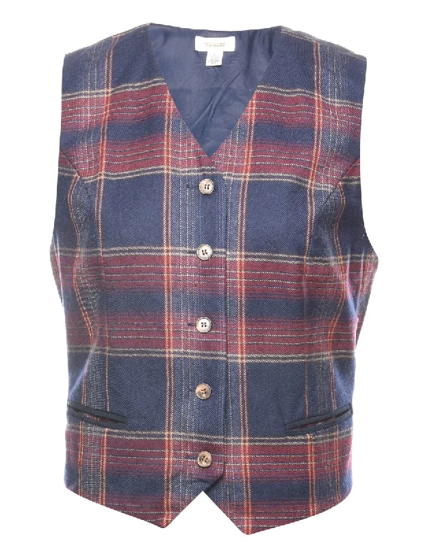 Exclusive Offer Navy & Maroon Checked Waistcoat - S