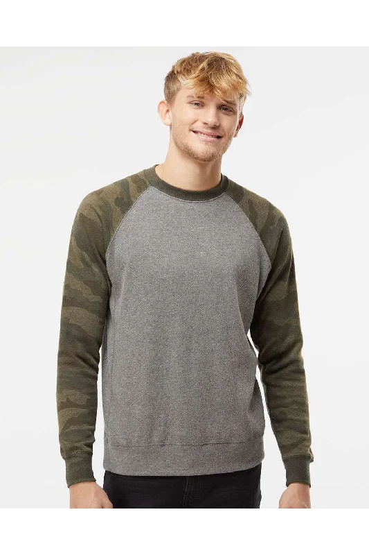 Overstock Sale Independent Trading Co. Mens Special Blend Crewneck Raglan Sweatshirt - Heather Nickel Grey/Forest Green Camo - Closeout Overstock Sale Independent Trading Co. Mens Special Blend Crewneck Raglan Sweatshirt - Heather Nickel Grey/Forest Green Camo - Closeout