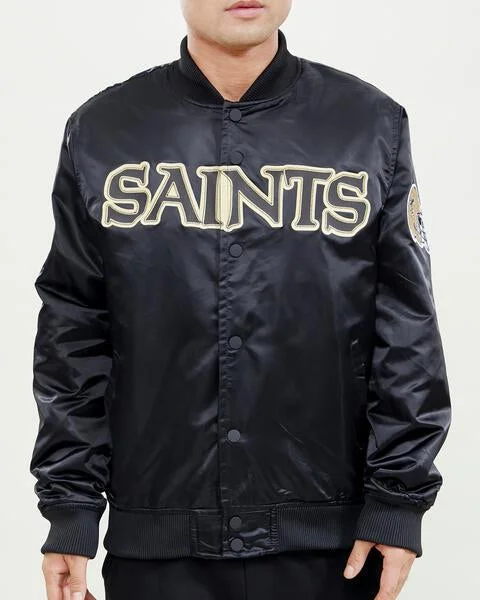 Special Discount NFL NEW ORLEANS SAINTS WORDMARK MEN'S SATIN JACKET (BLACK)