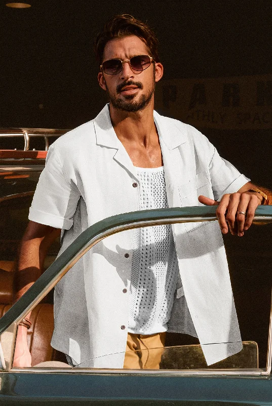 Crazy Deal Men Straight Camp-Collar Shirt Casual Short Sleeve Flat-Hem Tops