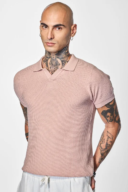 Big Deal Core Lab Light Pink Textured Polo T-Shirt