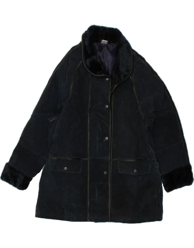 Shop the Weekend Away VINTAGE Womens Suede Overcoat UK 14 Large Navy Blue