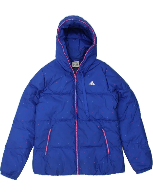 Weekend Savings Spectacular ADIDAS Womens Hooded Padded Jacket UK 18 XL Blue Spotted Polyester