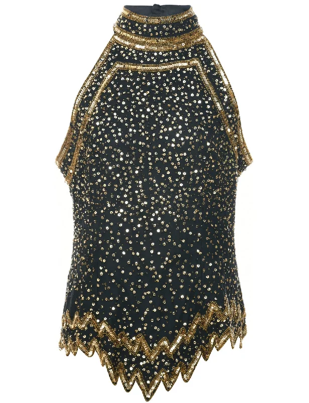Don't Delay Silk Sequined Evening Top - M