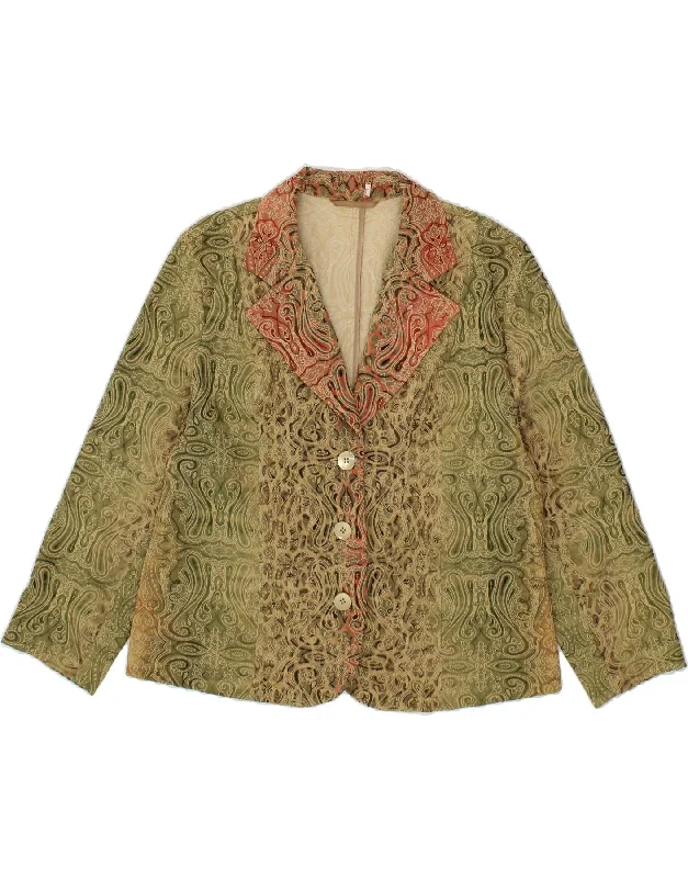 Final Clearance VINTAGE Womens 3 Button Blazer Jacket UK 16 Large Green Paisley