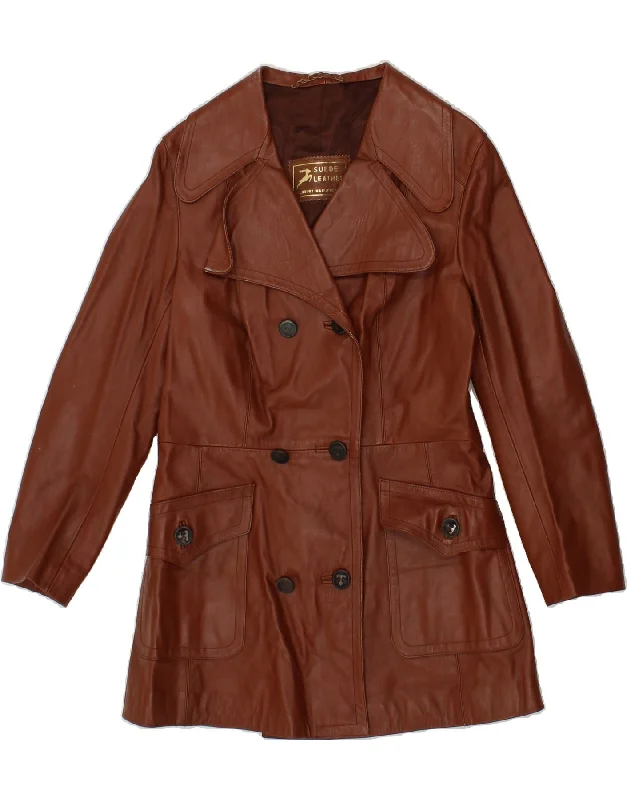 Deal of the Day VINTAGE Womens Leather Coat UK 12 Medium Brown Leather