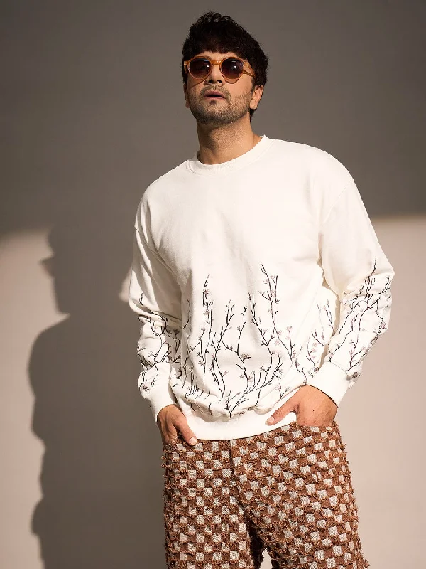 Sale Alert Ecru Embroidery Oversized Sweatshirt