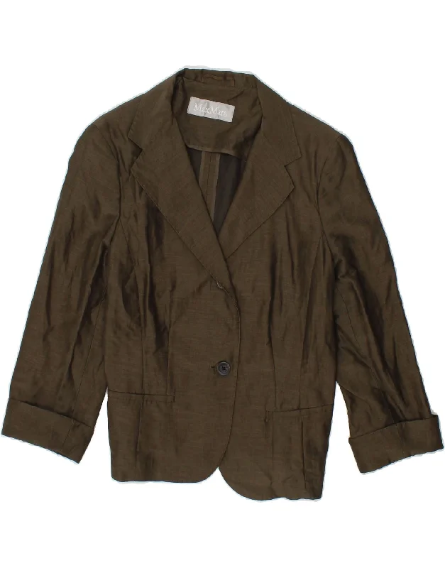 Steal Deal MAX MARA Womens 2 Button Blazer Jacket UK 14 Medium Khaki Linen