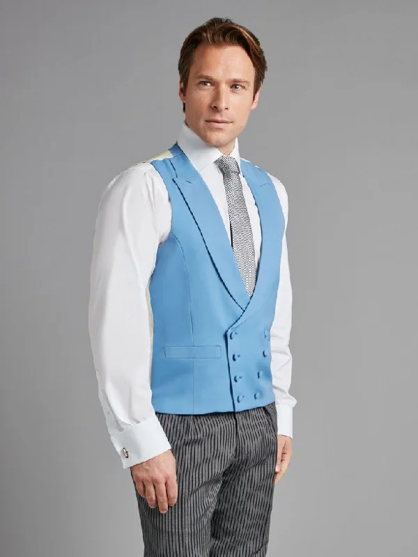 Extra Discount Double Breasted Wool Waistcoat - Mid Blue