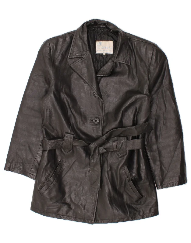 Epic Value VINTAGE Womens Leather Coat IT 48 XL Black Leather