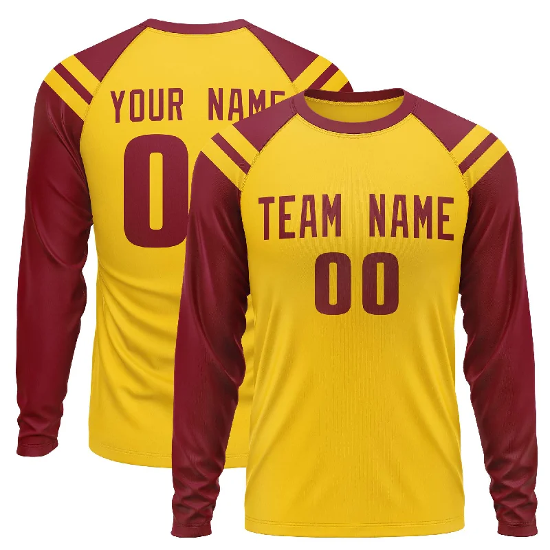 Can't Resist Custom Gold Crimson-White Crew Neck Personalized Raglan Long Sleeve Performance T-Shirt Can't Resist Custom Gold Crimson-White Crew Neck Personalized Raglan Long Sleeve Performance T-Shirt