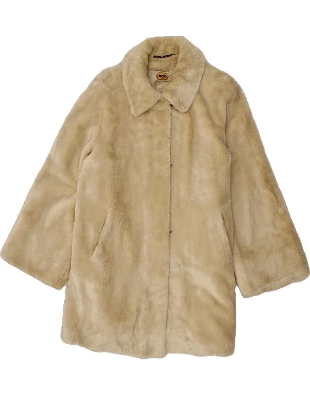 Weekend Discounts to Snag VINTAGE Womens Faux Fur Overcoat EU 44 XL Beige