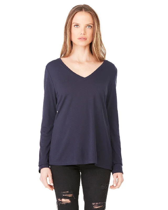 Super Deal Bella+Canvas Ladies Flowy Long Sleeve V-Neck | Midnight