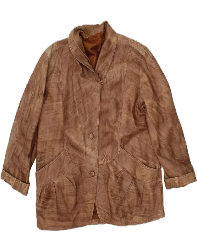 Don't Delay VINTAGE Womens Leather Coat UK 16 Large Brown Leather