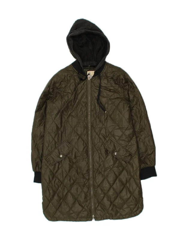 Closeout Deal MICHAEL KORS Womens Hooded Overcoat UK 14 Medium Khaki Polyester