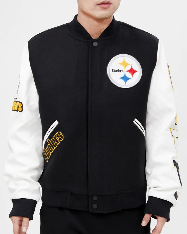 Quick Deals NFL PITTSBURGH STEELERS CLASSIC WOOL MEN'S VARSITY JACKET (BLACK/WHITE)
