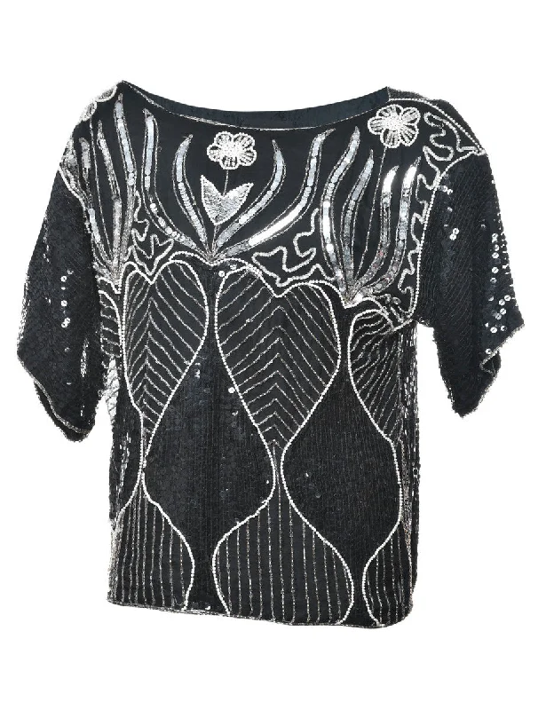 Hurry In Sequined Silk Party Top - M