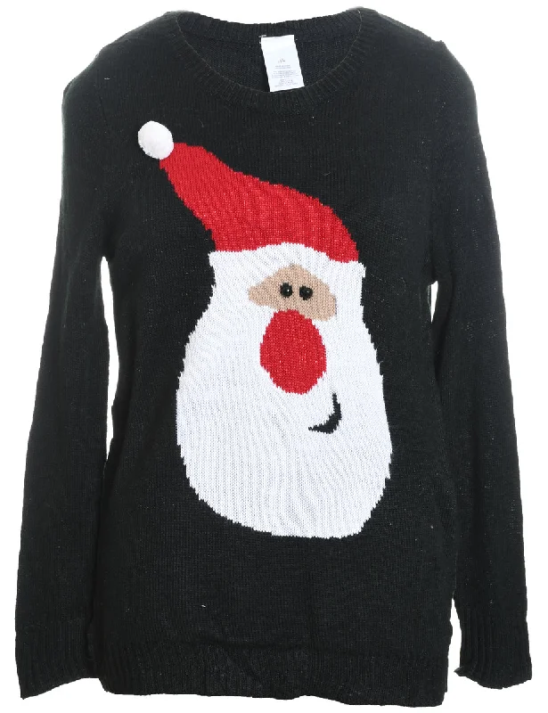 Weekend Savings Galore Santa Claus Design Black Knit Christmas Jumper - L