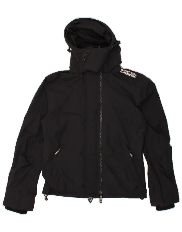 Cash Savings SUPERDRY Womens Hooded Windbreaker Jacket UK 14 Large Black Nylon