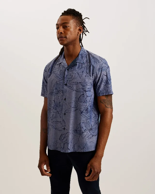 Instant Deal Terroni Ss Regular Chambray Floral Shirt Dk-Blue