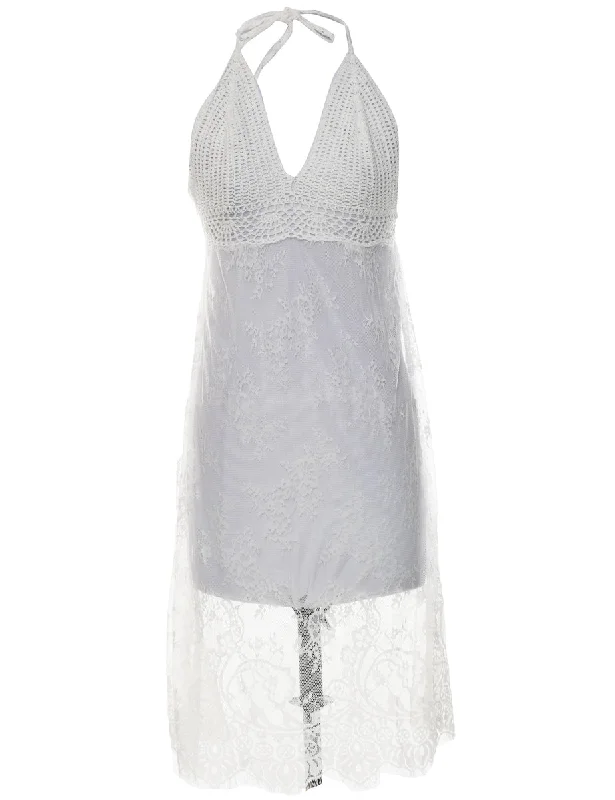 Year-End Sale Sheer Lace White Dress - XS