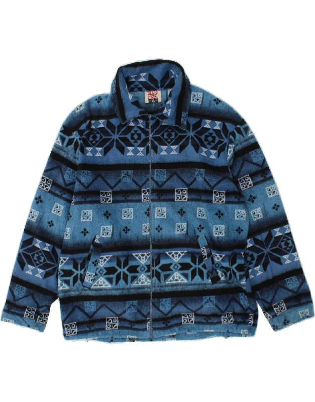 One-Day Only VINTAGE Womens Fleece Jacket UK 18 XL Blue Fair Isle Polyester