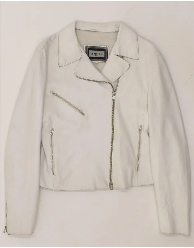 Clearance Sale VINTAGE Womens Leather Jacket IT 46 Large White Leather