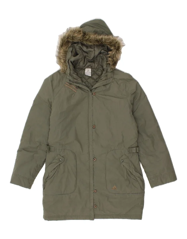 Low Price ADIDAS Womens Hooded Overcoat UK 14 Large Khaki Polyester