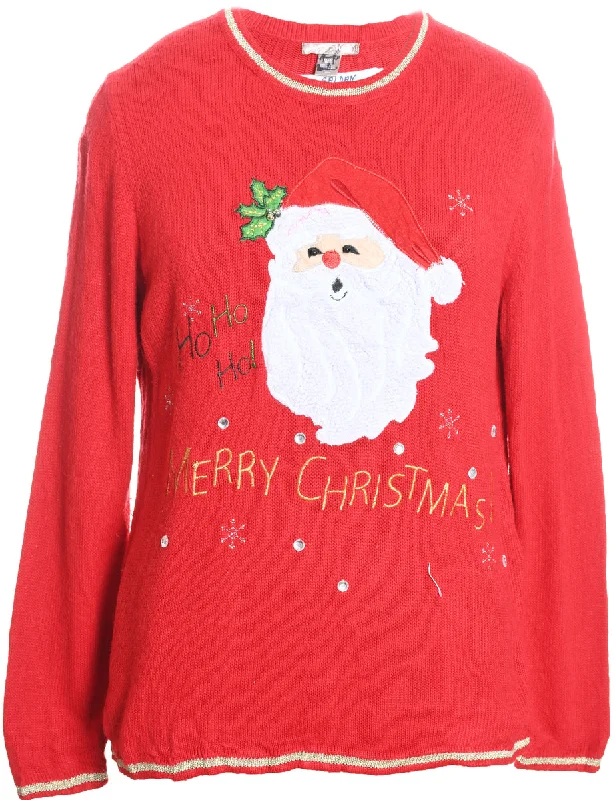 Weekend Offers That Amaze Santa Claus Design Red Embroidered Knit Christmas Jumper - XL Weekend Offers That Amaze Santa Claus Design Red Embroidered Knit Christmas Jumper - XL