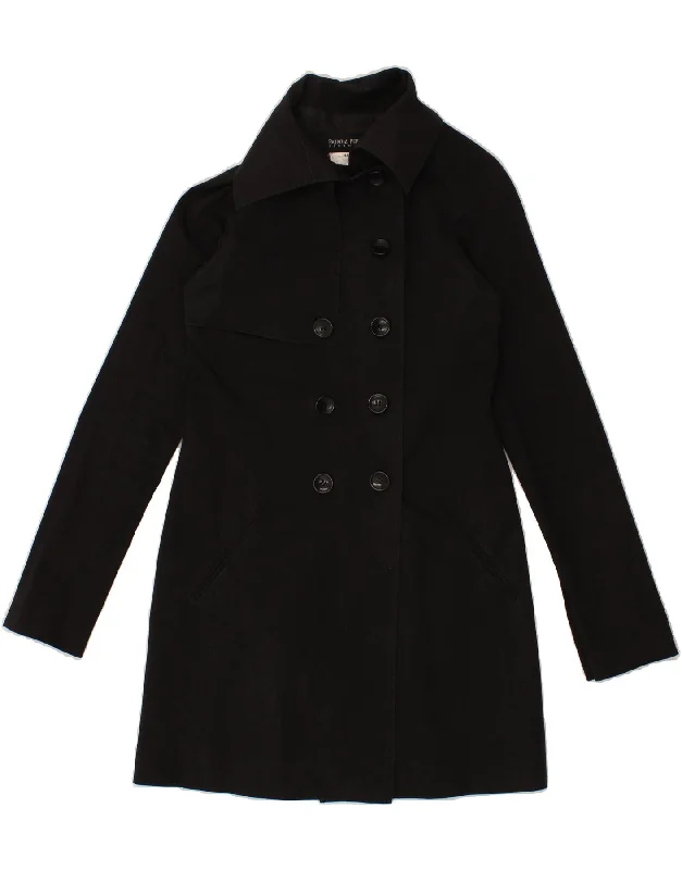 Weekend Discounts to Delight PATRIZIA PEPE Womens Double Breasted Coat IT 44 Medium Black Cotton