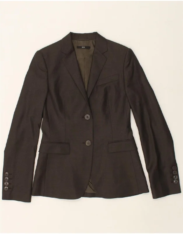 Buy Today HUGO BOSS Womens 2 Button Blazer Jacket UK 8 Small Grey Virgin Wool