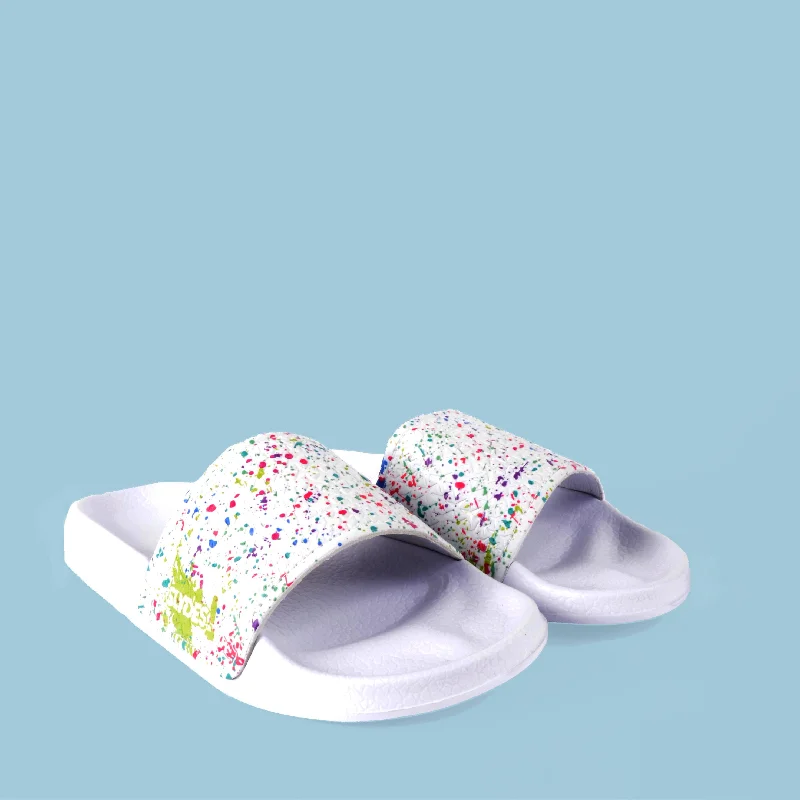 Can't Beat Slydes Rainbow Paint Splatter Slide Sandals