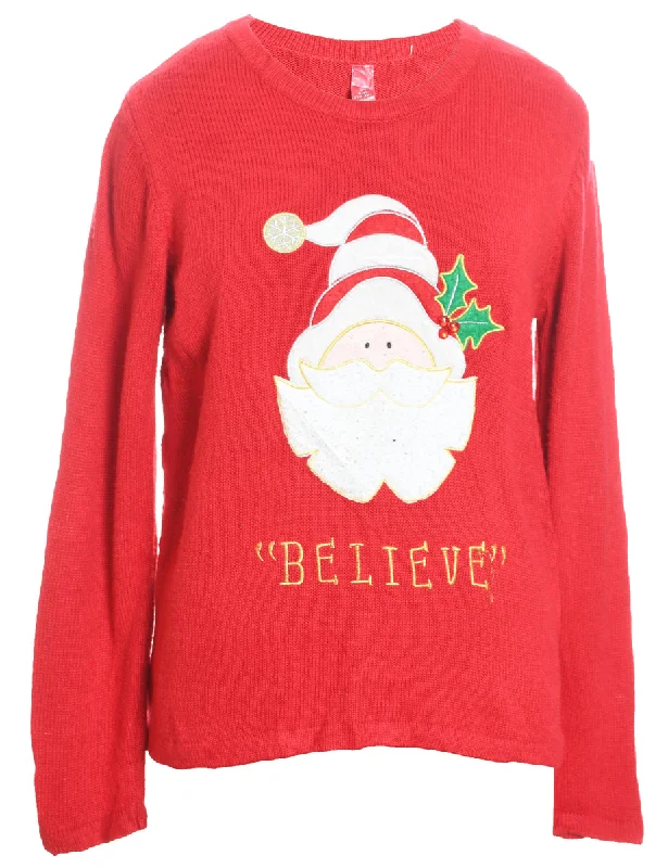 Bargain Alert Santa Claus Red Knit Christmas Jumper - L