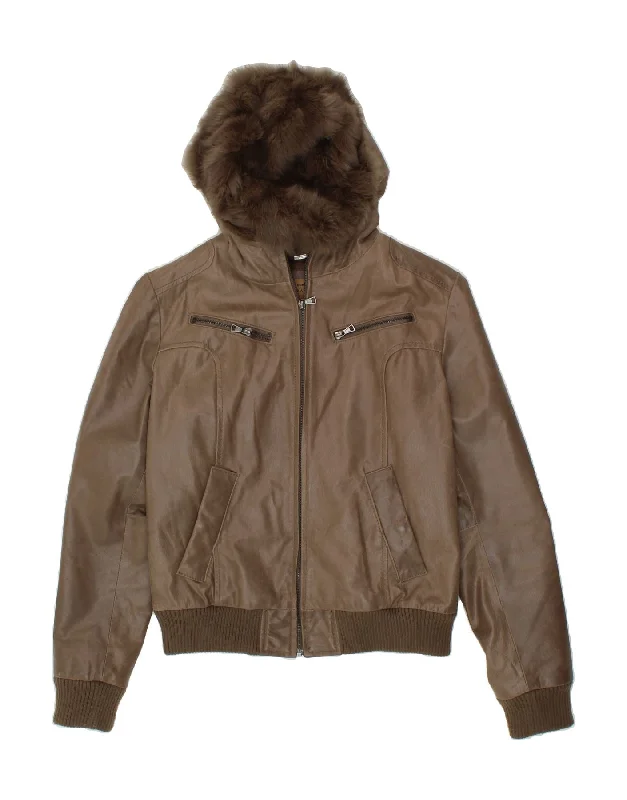 Weekend Savings Delight CONBIPEL Womens Hooded Leather Jacket IT 48 XL Brown Leather Weekend Savings Delight CONBIPEL Womens Hooded Leather Jacket IT 48 XL Brown Leather